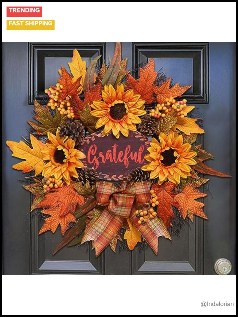 Fall Sunflower Wreath 22 Inch Handmade Front Door Harvest Decor